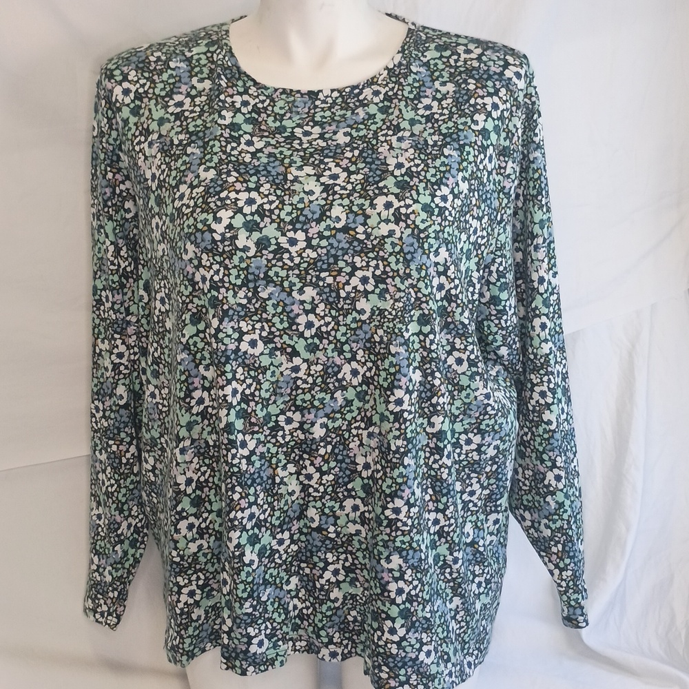 Women's Size 3X Floral Long-Sleeve Top Cotton Spring Casual - Picture 1 of 7